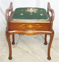 Antique Wood Needlepoint Sewing Seat