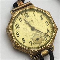 12k Gold Filled Gruen Watch W Black Cord Band