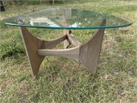 Glass Table Top W/ Wooden Stand