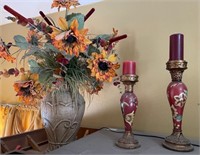 F - CANDLE HOLDERS, VASE W/ SUNFLOWERS (A26)