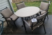 Round Stone Top Patio Table & 4 Chairs