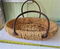 Woven oval vtg  Basket W/ Leather Handles 18"