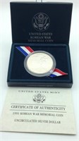 1991 Korean War Commemorative Silver Dollar