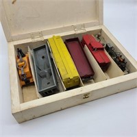 Wooden Box of Vintage American Flyer Trains