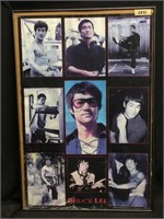 Vtg Bruce Lee Poster. Framed, Has Pin Holes and
