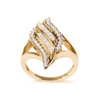 10K Gold Round and Baguette Diamond Ring