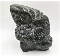 Signed Inuit Stone Carving of Angry Eskimo Man.
