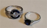 2 blue stone sterling silver rings