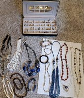 Box of misc jewelry includes jewelry box