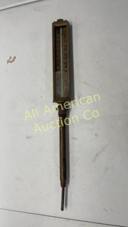 Antique brass H&M thermometer, C & F 28" long