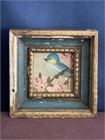 Miniature bird oil painting 3.5 x 3.5 vintage