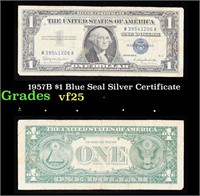 1957B $1 Blue Seal Silver Certificate Grades vf+