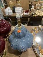 Floral Blue Glass Lamp