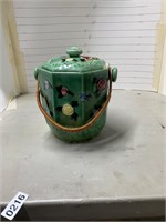 1950s Japan -Green w/roses & rattan handle