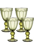 Elsjoy Set of 4 Vintage Green Wine Glass, 8.5 Oz