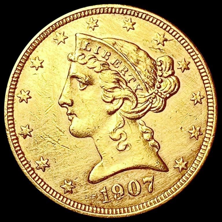 1907-D $5 Gold Half Eagle CLOSELY UNCIRCULATED