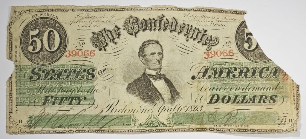 1863 $50 CONFEDERATE NOTE