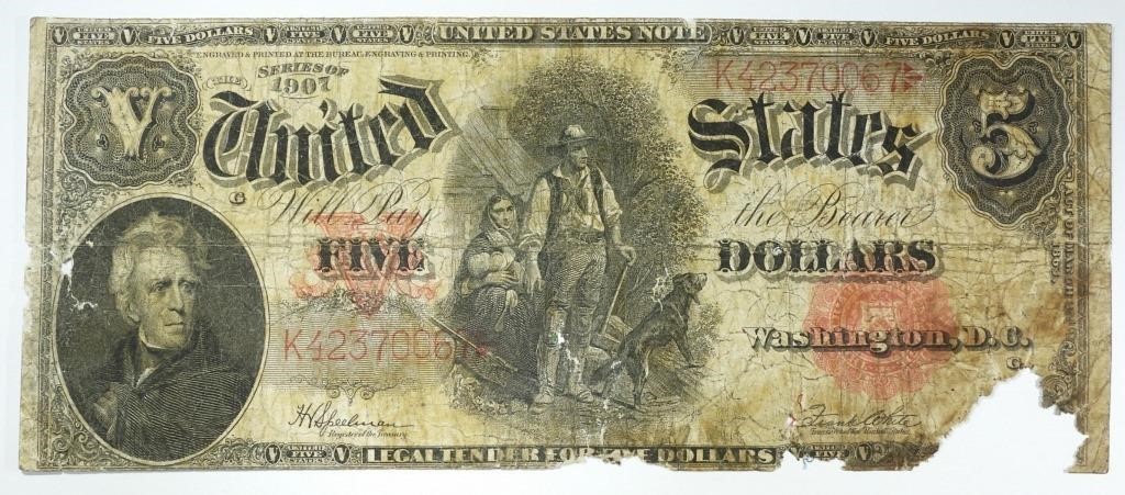 1907 $5 WOODCHOPPER UNITED STATES NOTE