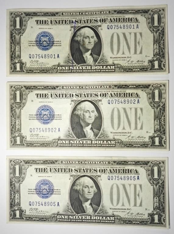 (3) 1928 A $1 SILVER CERTIFICATES