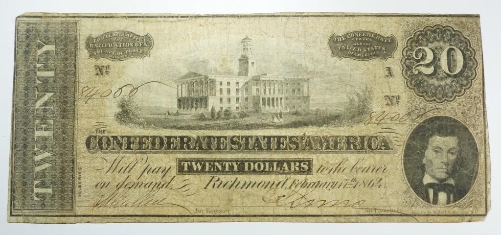 1864 VII SERIES $20 CONFEDERATE NOTE