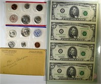 1995 UNCUT SHEET 4-$5.00 & 1960 U.S. MINT SET