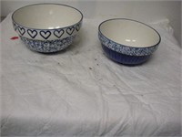2 Bear Pottery Mixing Bowls, Largest 10in. Diam.