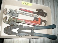 Box of Tools, Pipe Wrenches, Bolt Cutter