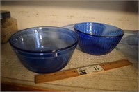 Two Blue Glass Bowls
