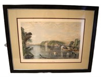 large framed engraving Virginia Water 25"h x 31"w
