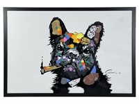 Smoking Bulldog- Original Mixed Media Painting