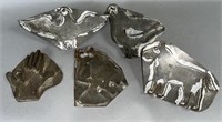 5 tin figural cookie cutters ca. early 20th