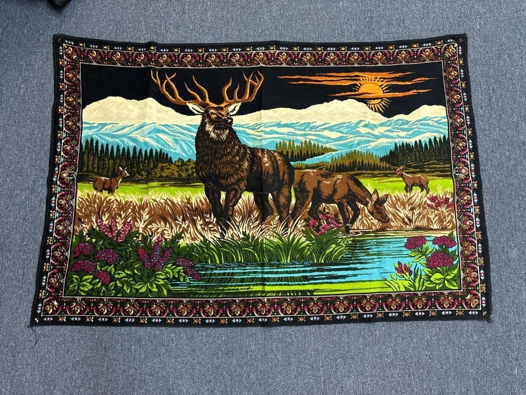 Velvet wall hanging tapestry/rug of deer/elk