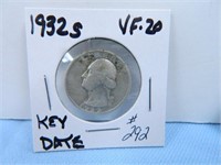 1932s Silver Washington Quarter, VF-20 Key Date