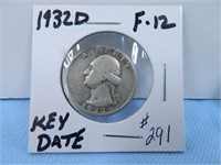 1932D Silver Washington Quarter, F-12 Key Date