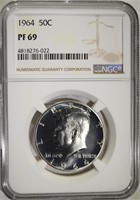 1964 KENNEDY HALF DOLLAR, NGC PF-69