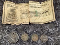 1876 $50 Bond, 1854 Large Cent, 1858 Flying Cent