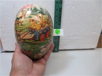 Vtg Paper Mache Easter Egg with Rabbit & Chicks