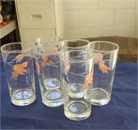 Set of 6 floral design glasses