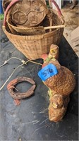 Baskets and Vintage Owl Clock Lot 2 Horse Shoes