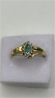 10k Ring with Genuine Emeralds and Diamonds