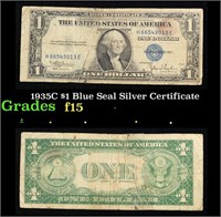 1935C $1 Blue Seal Silver Certificate Grades f+