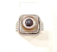 MEN'S STERLING SILVER RING BANDED AGATE SZ 14.5
