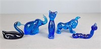 Lot Of Blue Art Glass Animal Figures