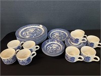 Lot of Blue Willow Churchill England Dishes