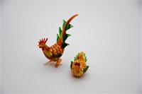 2 Art Glass Chickens ~ One As Found