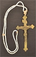 Necklace of 19th Cent. Pony Beads w/ a Crucifix Pe