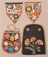 Antique Beadwork Items, 3 Bag Panels and an 1860 E