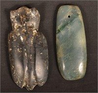 2 Meso-American Stone Pendants, Cicada Effigy, Jad