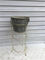 Galvanized Planter Bucket in Wirey Stand