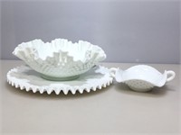 Fenton hobnail dish, bowl and platter.